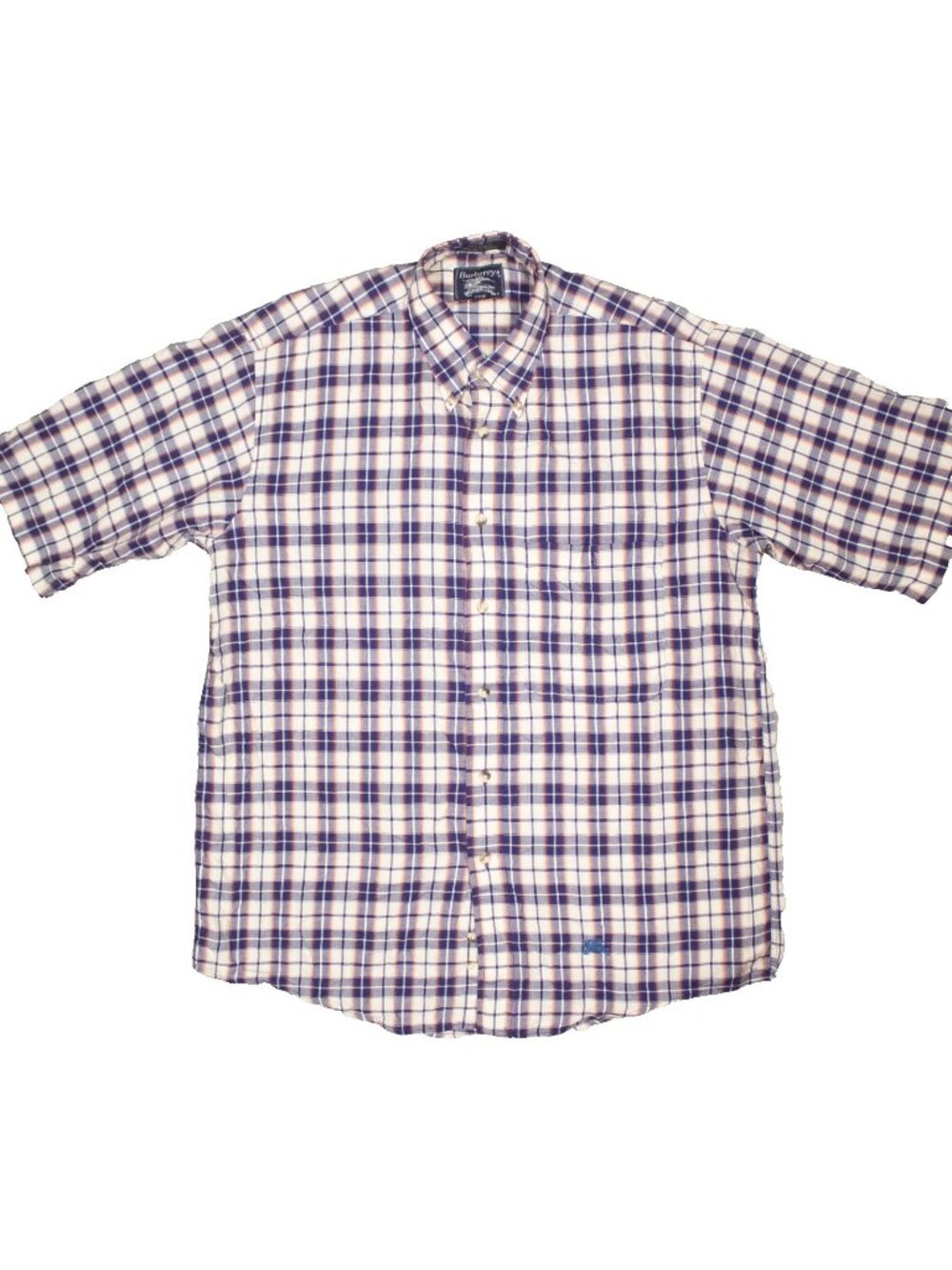 Vintage Burberry Short Sleeve Button Down Shirt USA Made Cotton Plaid Medium